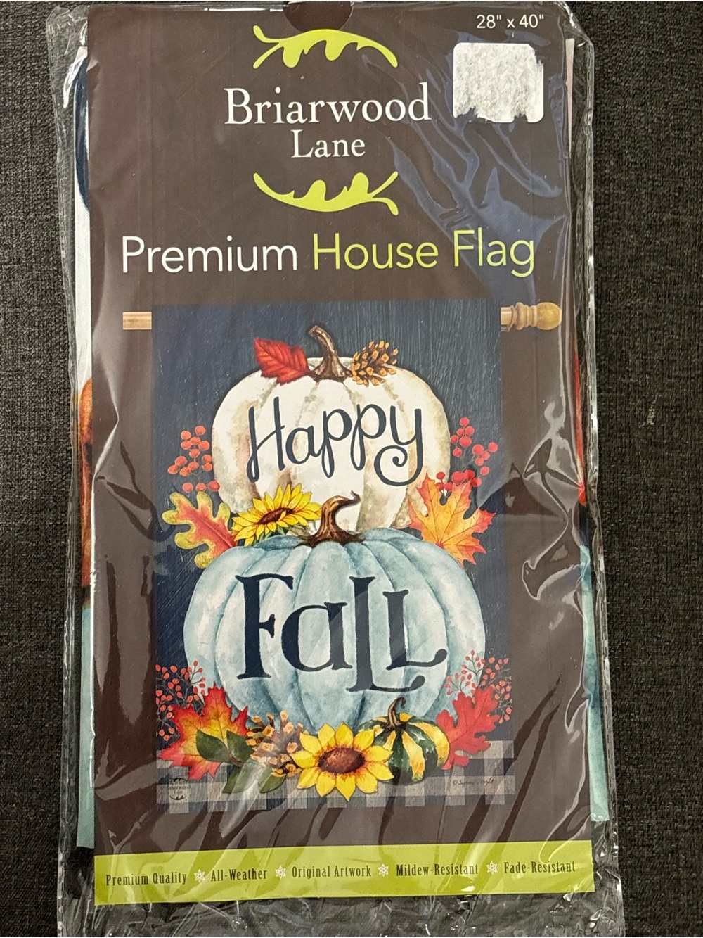 Briarwood Lane "Happy Fall" Premium House Flag - Blue & White Pumpkins